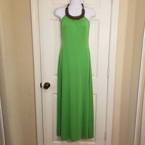 L8ter Mantis Green Beaded Halter Maxi Dress
